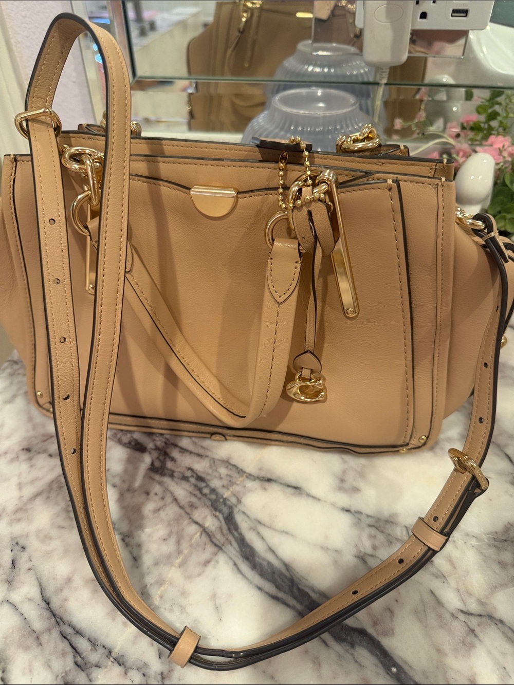 Coach Pebble Leather Satchel in Tan with Gold Hardware